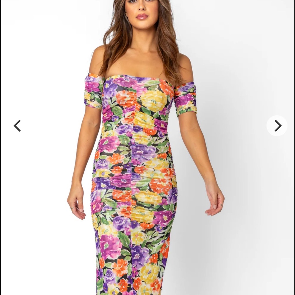 Floral Off Shoulder Mesh Dress